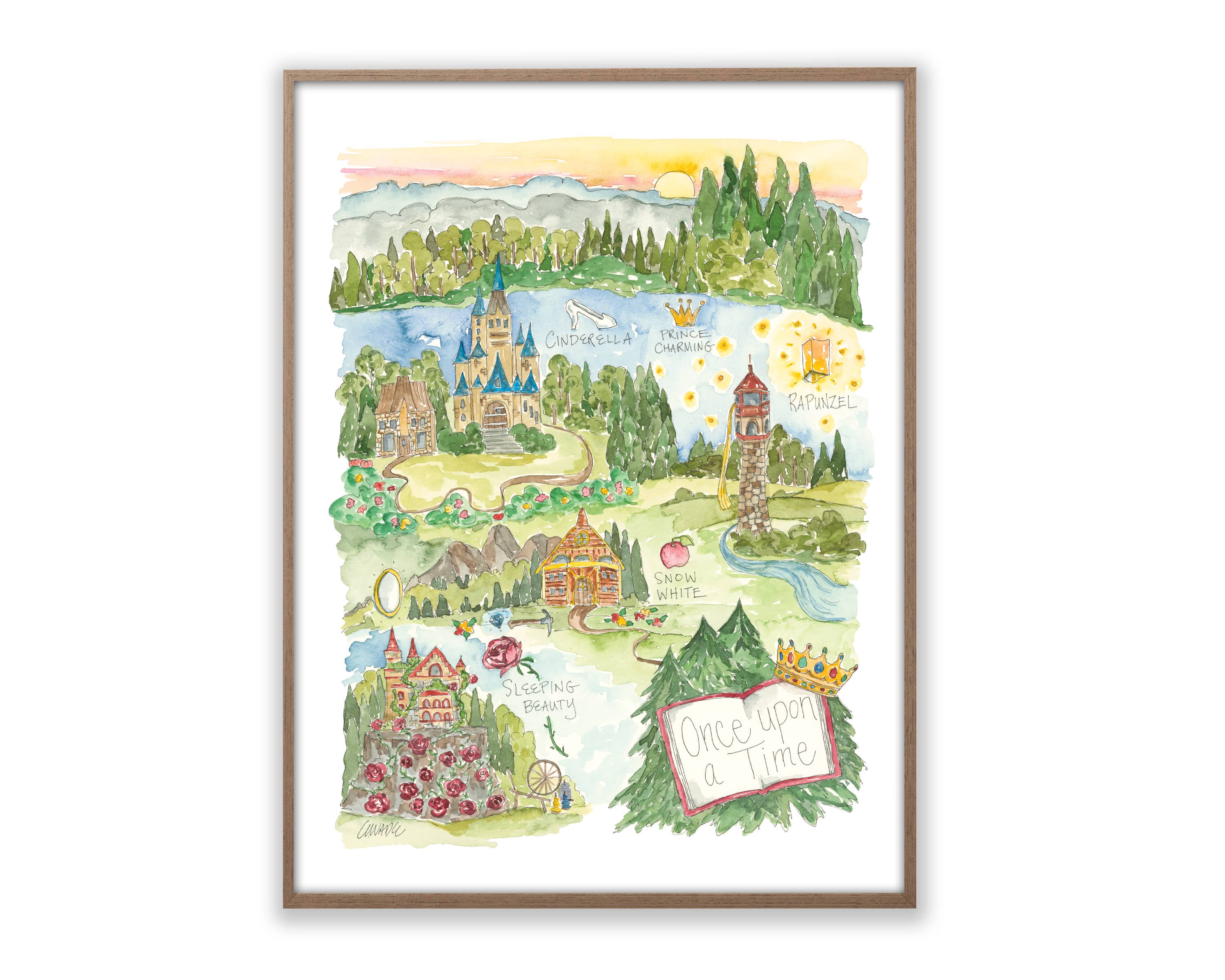 Once Upon a Time Princess Watercolor Story Map Print