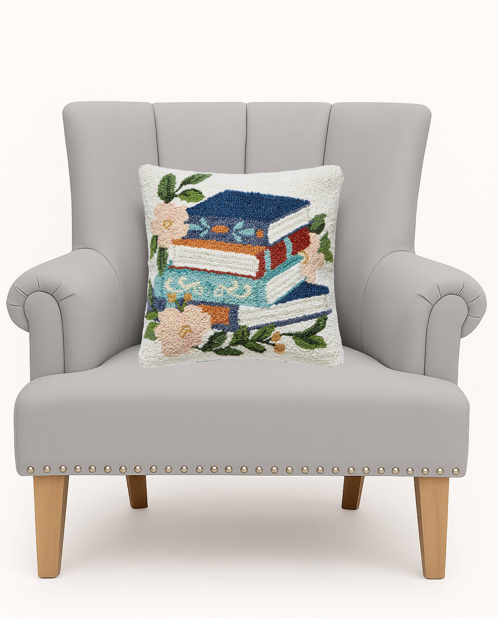 Book Stack w/Flowers Hook Pillow