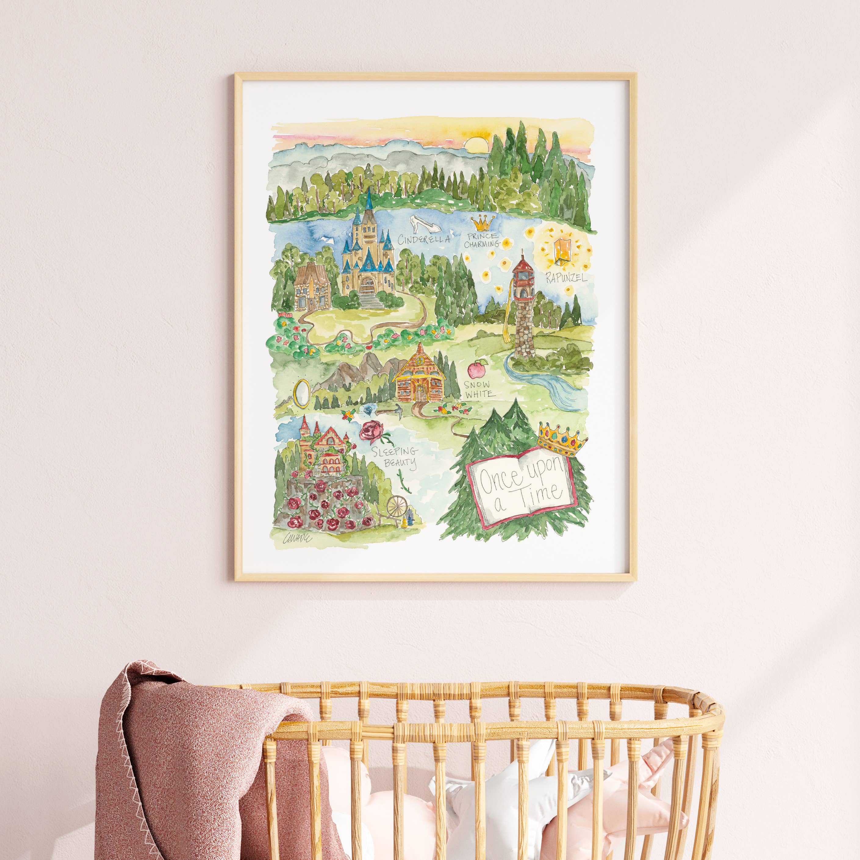 Once Upon a Time Princess Watercolor Story Map Print
