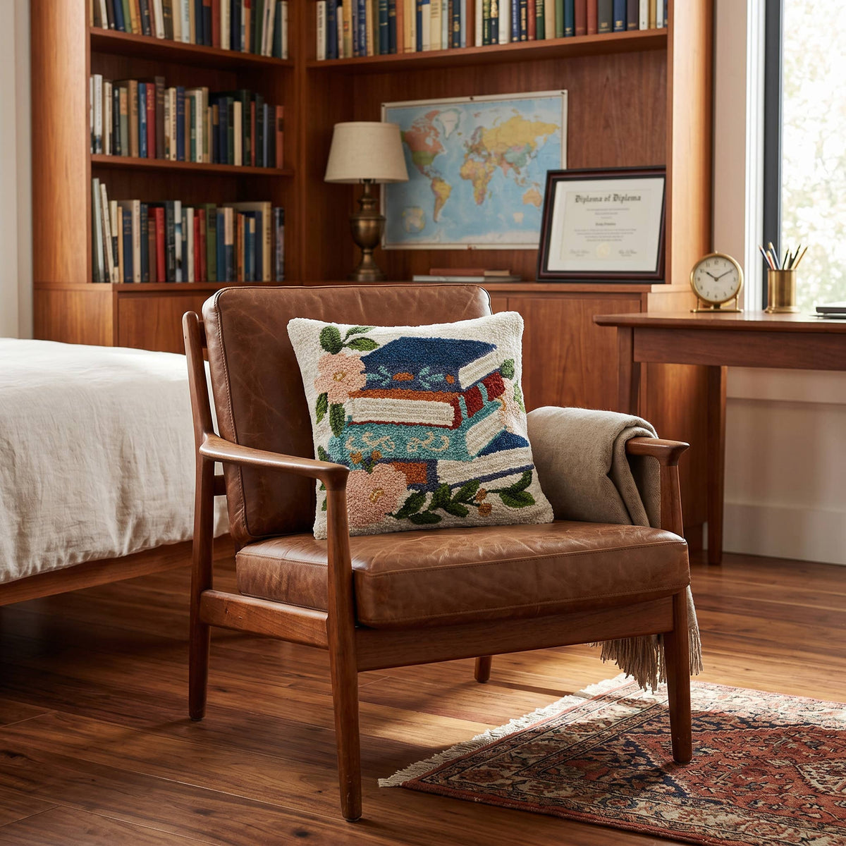 Book Stack w/Flowers Hook Pillow