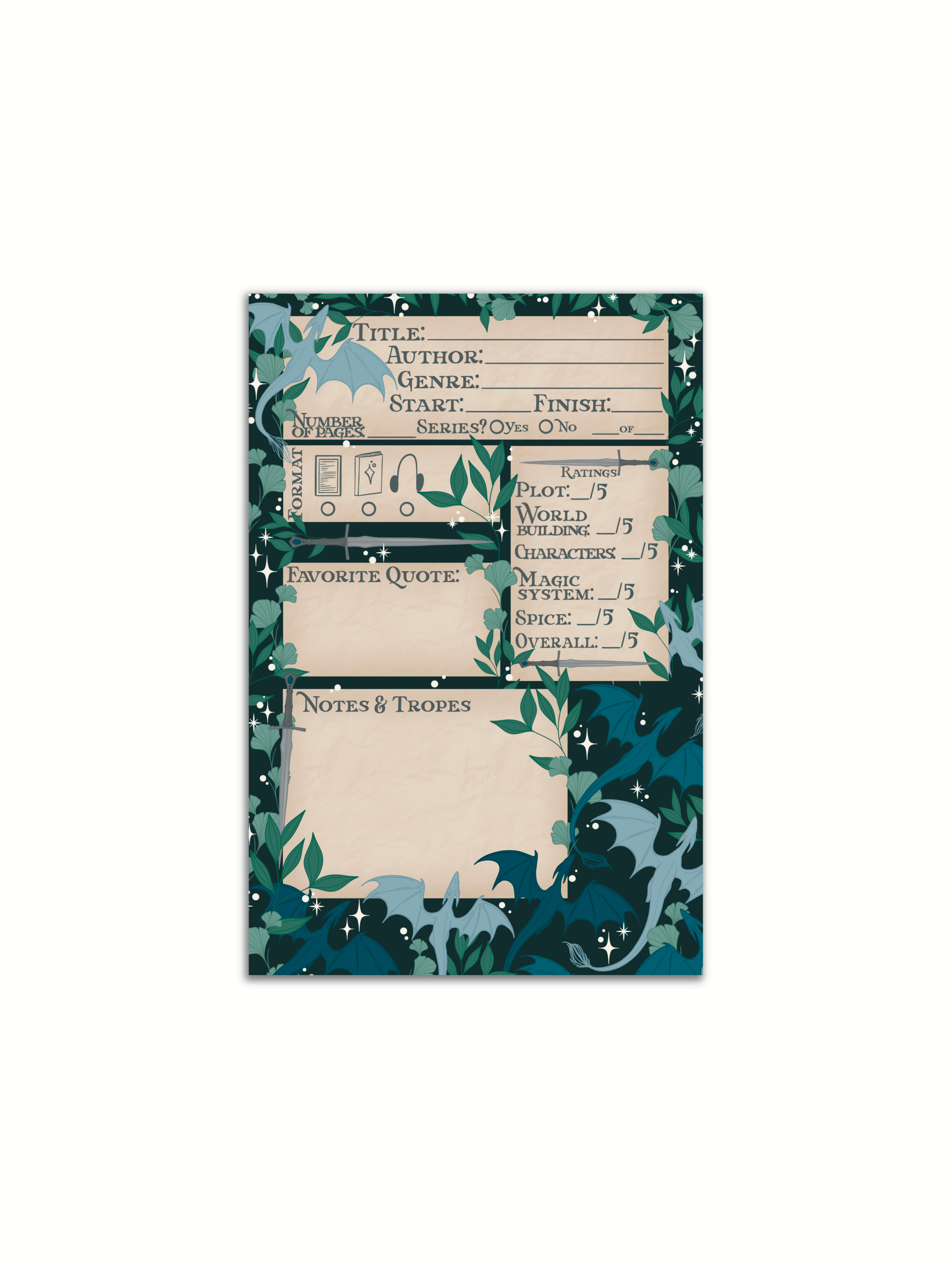 4x6 Book Review Post-it Notepad | Fantasy Reader