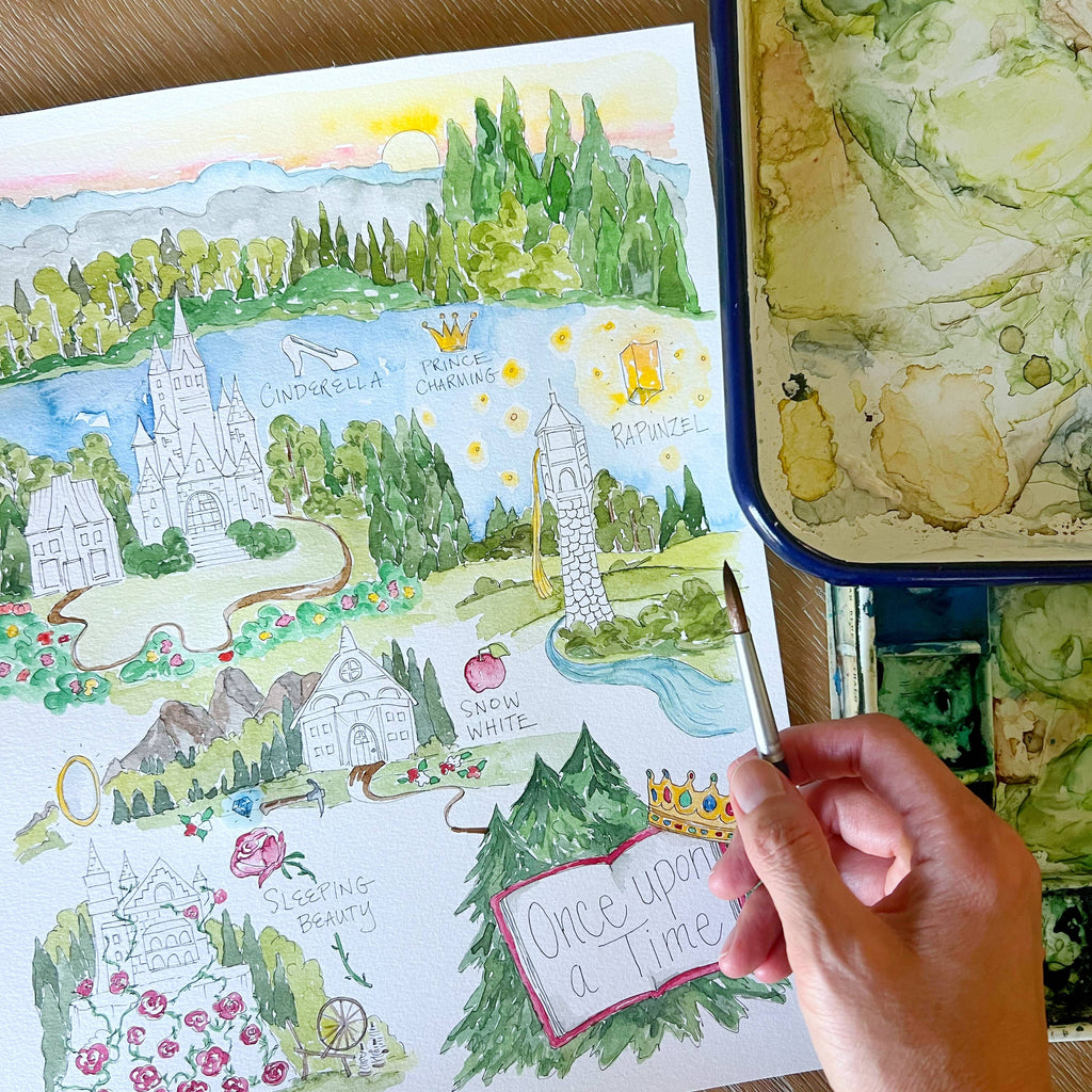 Once Upon a Time Princess Watercolor Story Map Print